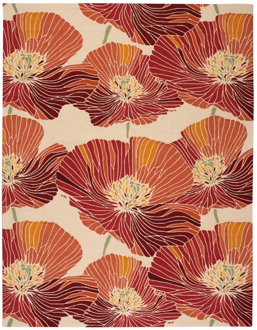 Ivory and Sunset Floral Hand Hooked Area Rug Photo 2