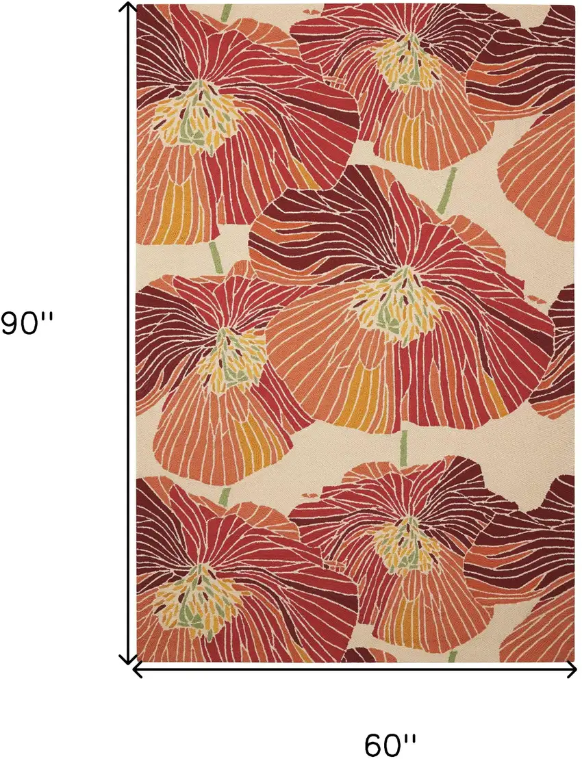 Ivory and Sunset Floral Hand Hooked Area Rug Photo 7