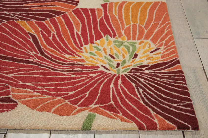 Ivory and Sunset Floral Hand Hooked Area Rug Photo 7