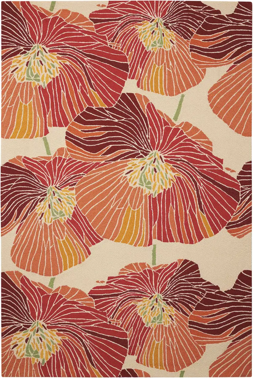 Ivory and Sunset Floral Hand Hooked Area Rug Photo 1