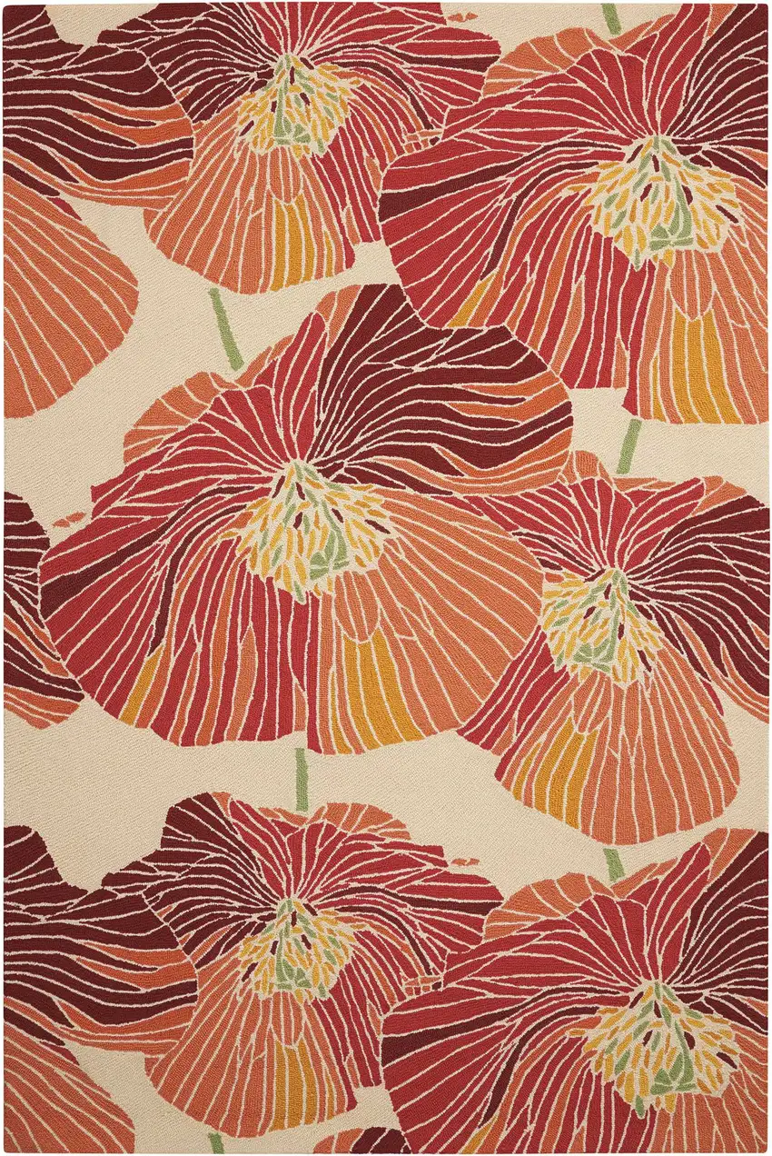 Ivory and Sunset Floral Hand Hooked Area Rug Photo 3