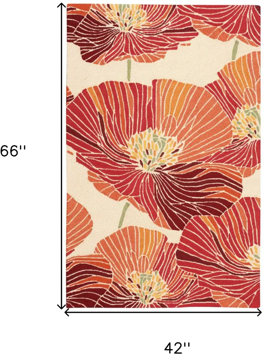 Ivory and Sunset Floral Hand Hooked Area Rug Photo 3