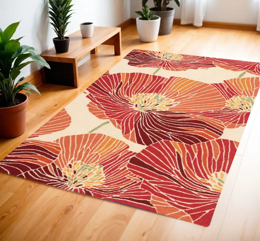 Ivory and Sunset Floral Hand Hooked Area Rug Photo 1