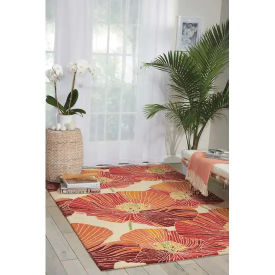 Ivory and Sunset Floral Hand Hooked Area Rug Photo 4