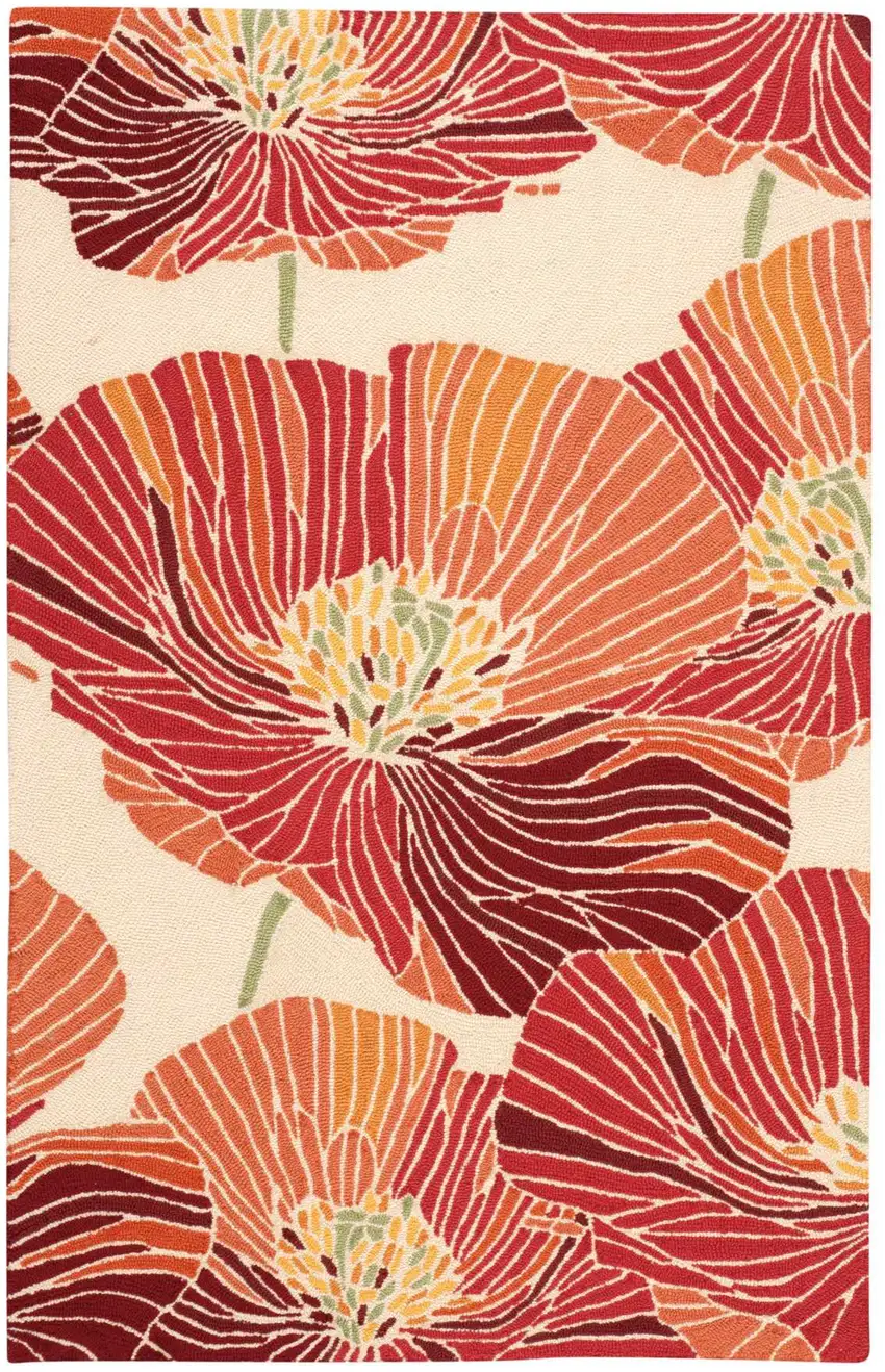 Ivory and Sunset Floral Hand Hooked Area Rug Photo 2