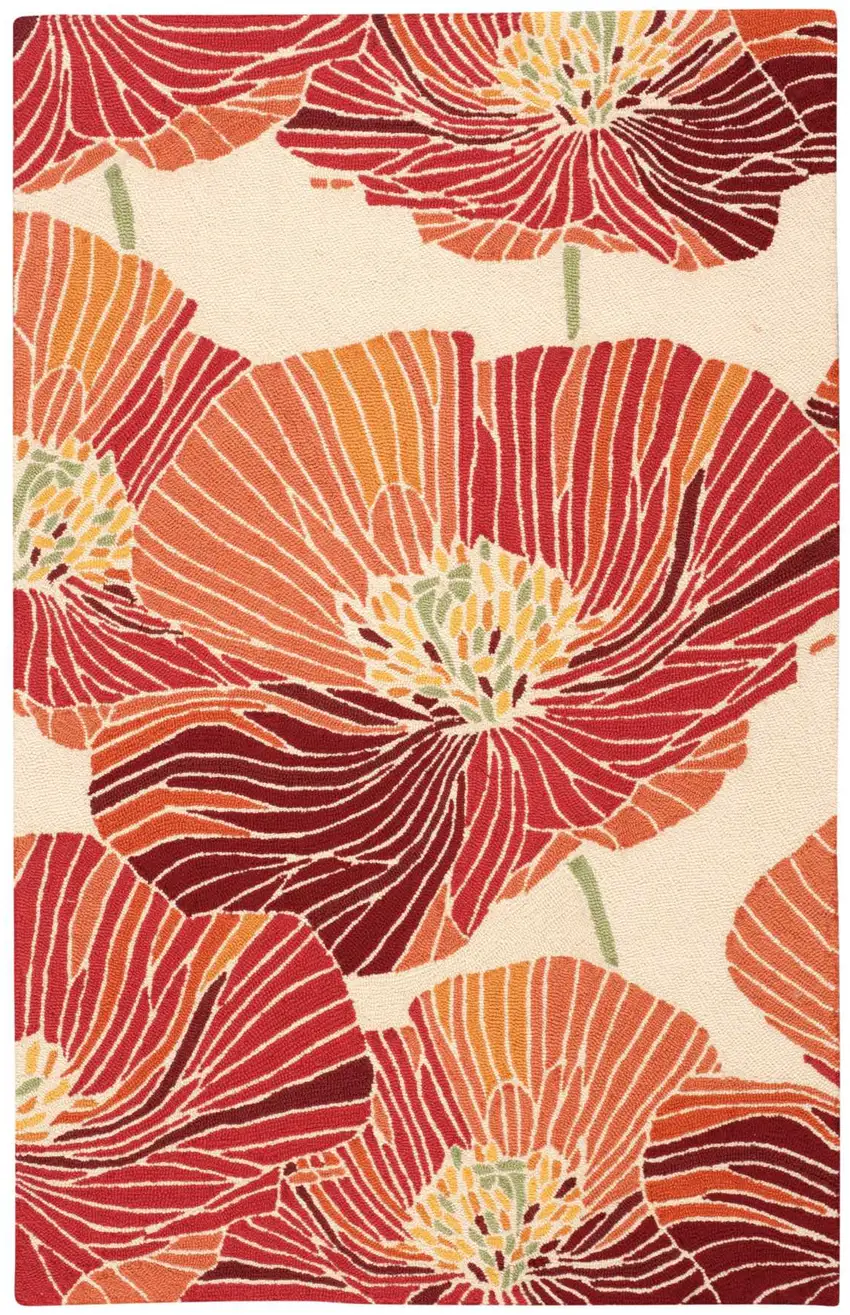Ivory and Sunset Floral Hand Hooked Area Rug Photo 5