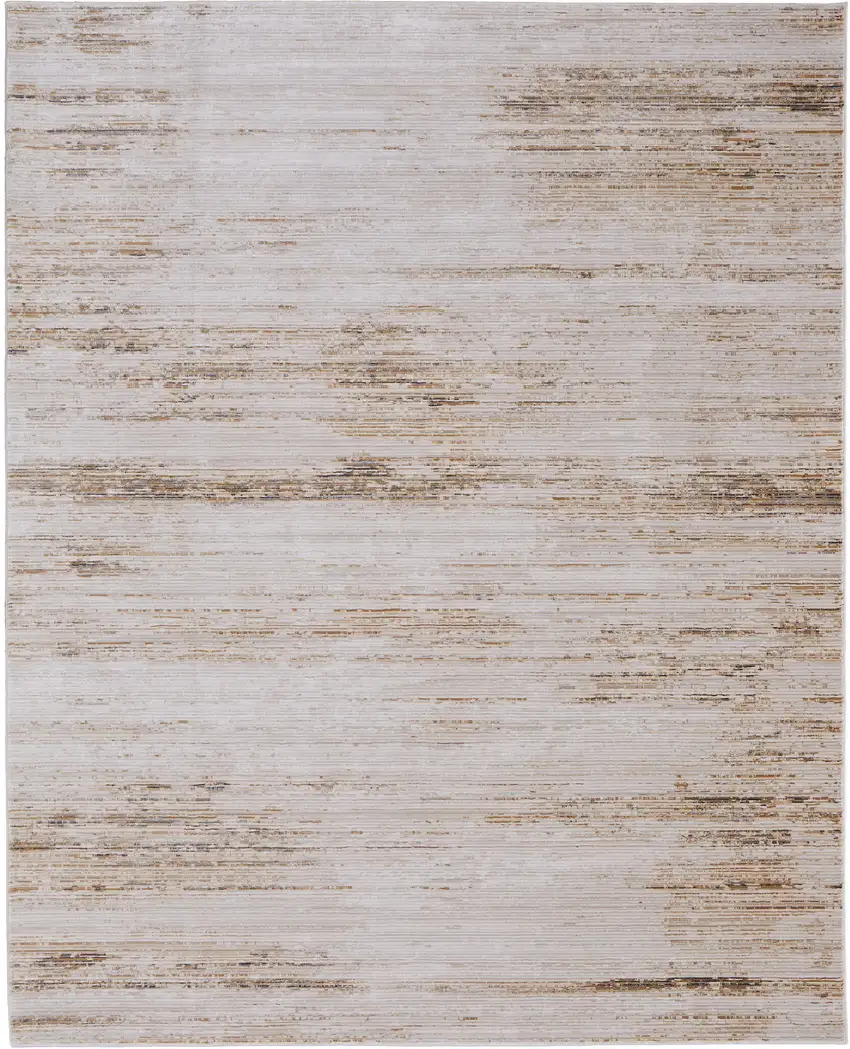 Ivory and Tan Abstract Power Loom Worn Faded Area Rug Photo 4