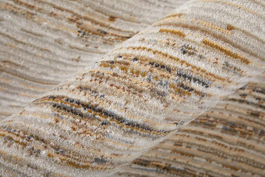 Ivory and Tan Abstract Power Loom Worn Faded Area Rug Photo 7