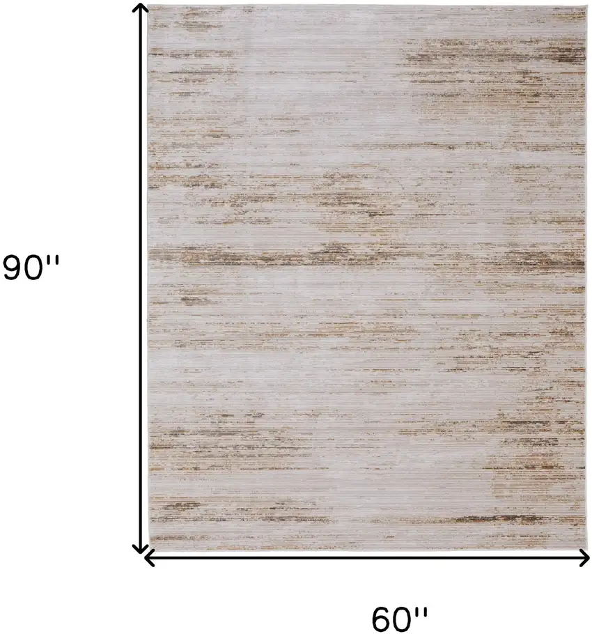 Ivory and Tan Abstract Power Loom Worn Faded Area Rug Photo 3