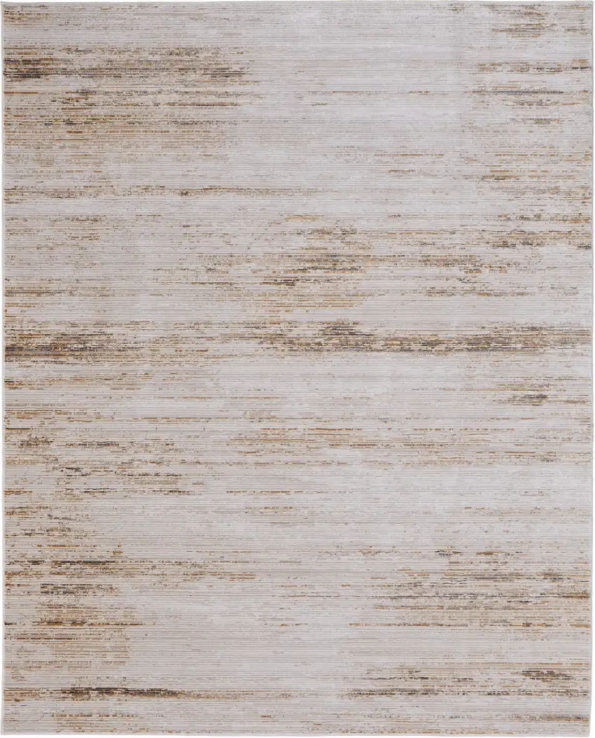 Ivory and Tan Abstract Power Loom Worn Faded Area Rug Photo 5
