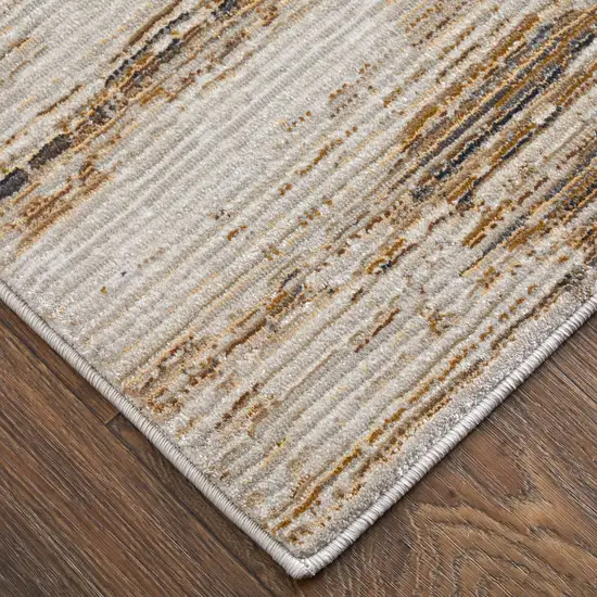 Ivory and Tan Abstract Power Loom Worn Faded Area Rug Photo 9