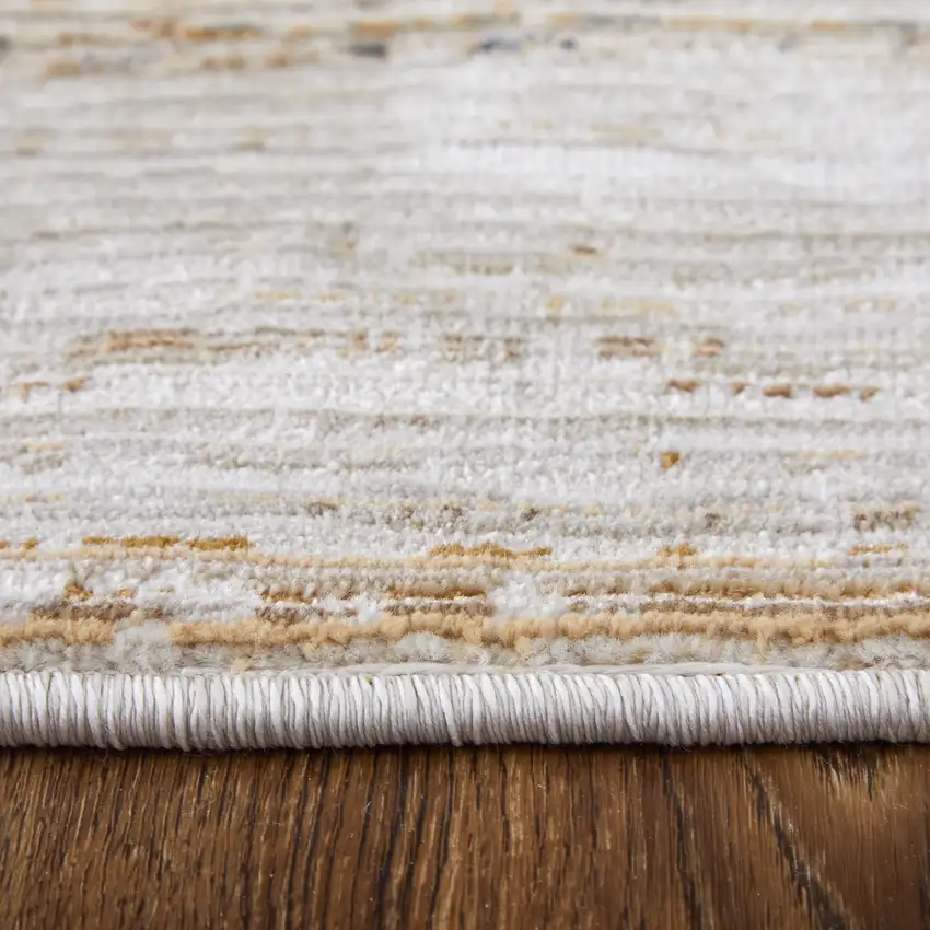 Ivory and Tan Abstract Power Loom Worn Faded Area Rug Photo 8