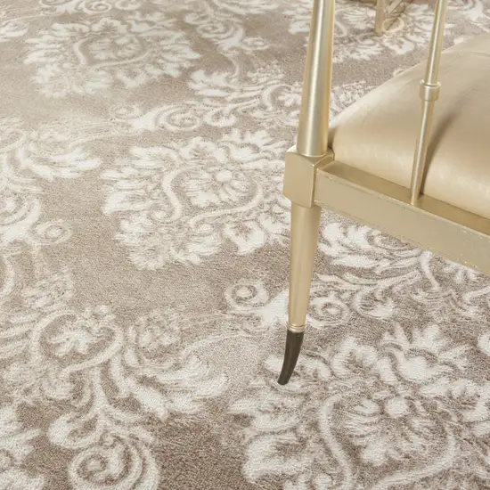 Ivory and Tan Damask Distressed Non Skid Area Rug Photo 5