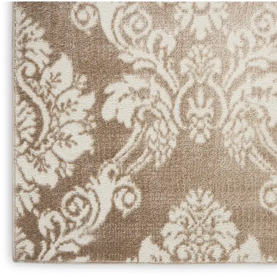 Ivory and Tan Damask Distressed Non Skid Area Rug Photo 8