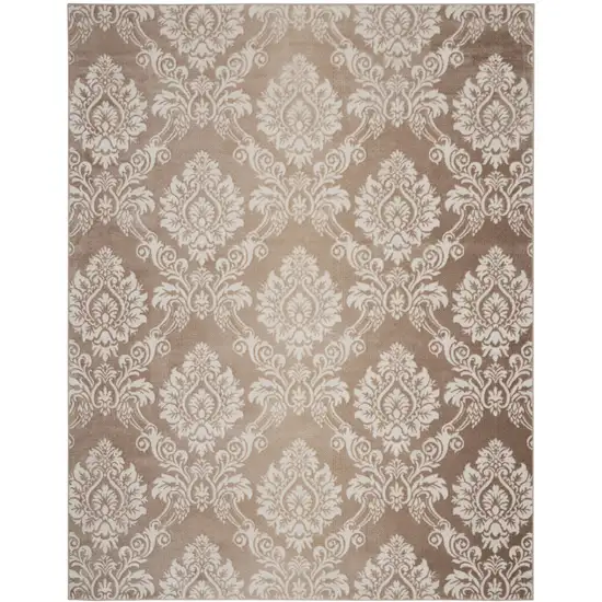 Ivory and Tan Damask Distressed Non Skid Area Rug Photo 9