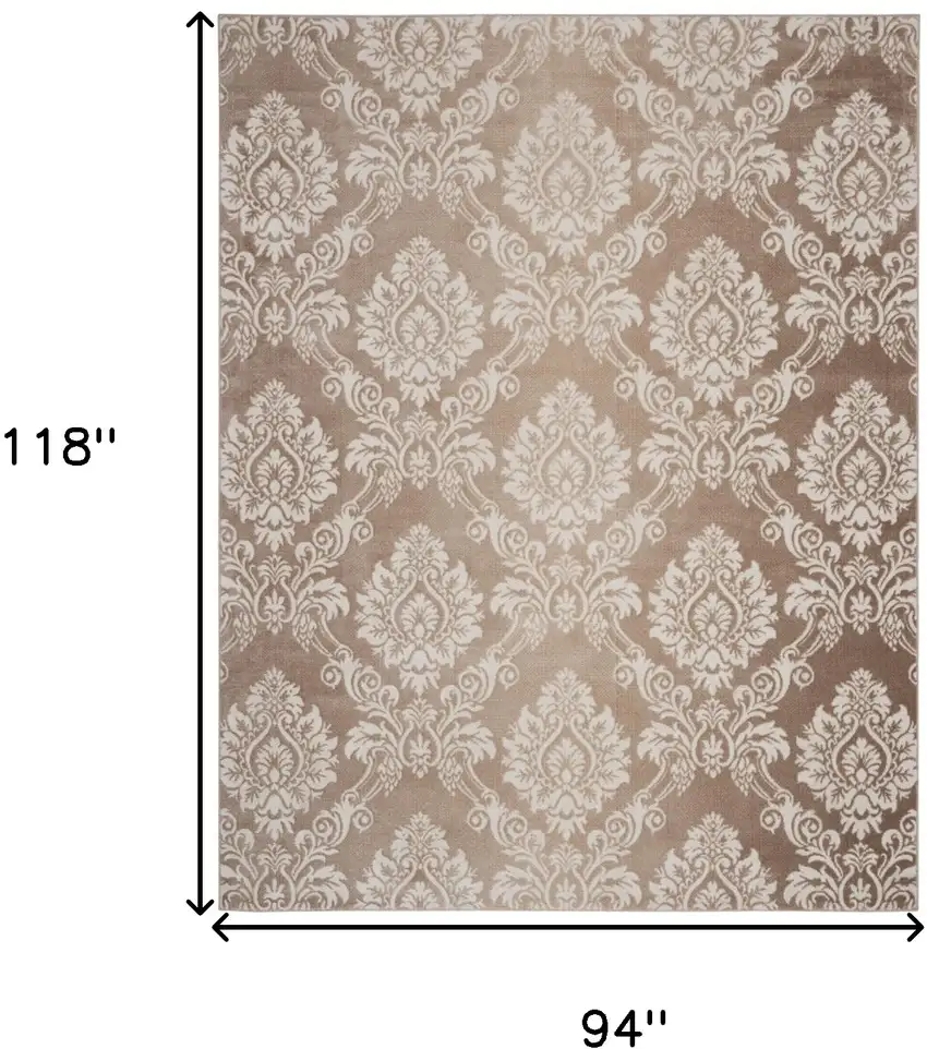 Ivory and Tan Damask Distressed Non Skid Area Rug Photo 3
