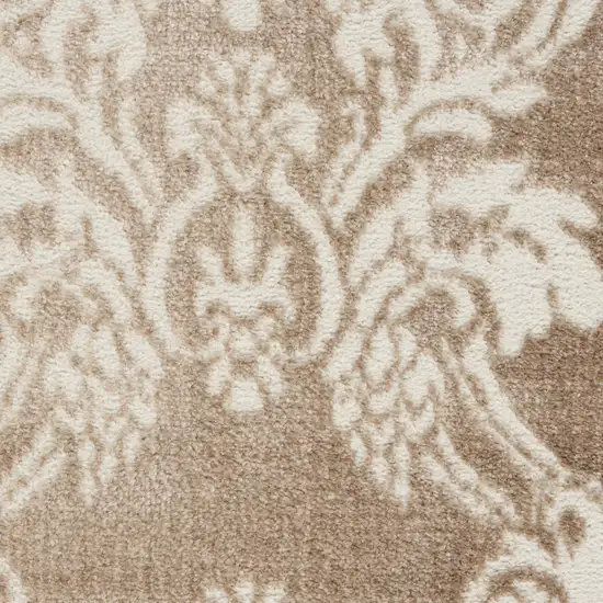 Ivory and Tan Damask Distressed Non Skid Area Rug Photo 3