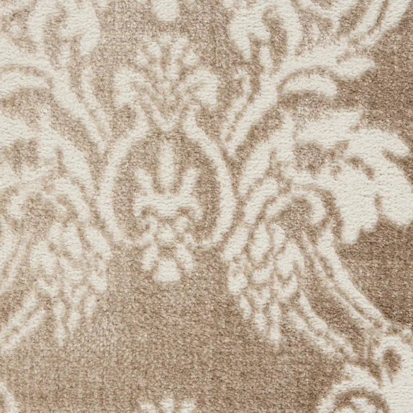Ivory and Tan Damask Distressed Non Skid Area Rug Photo 3