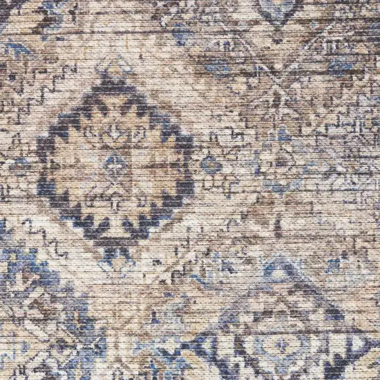 Ivory and Tan Floral Power Loom Distressed Washable Area Rug Photo 3