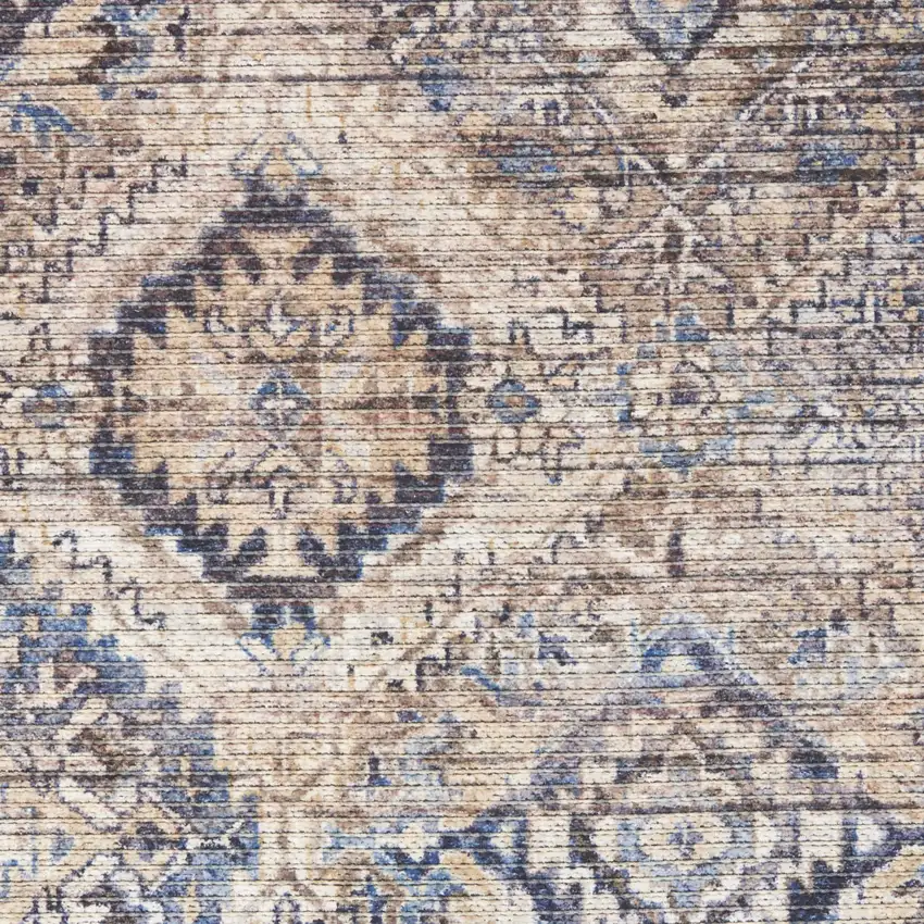 Ivory and Tan Floral Power Loom Distressed Washable Area Rug Photo 3