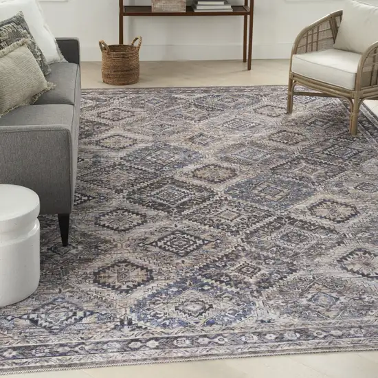 Ivory and Tan Floral Power Loom Distressed Washable Area Rug Photo 4