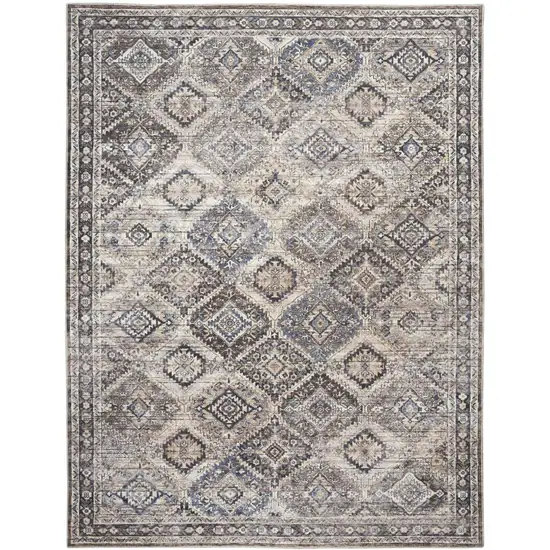 Ivory and Tan Floral Power Loom Distressed Washable Area Rug Photo 2