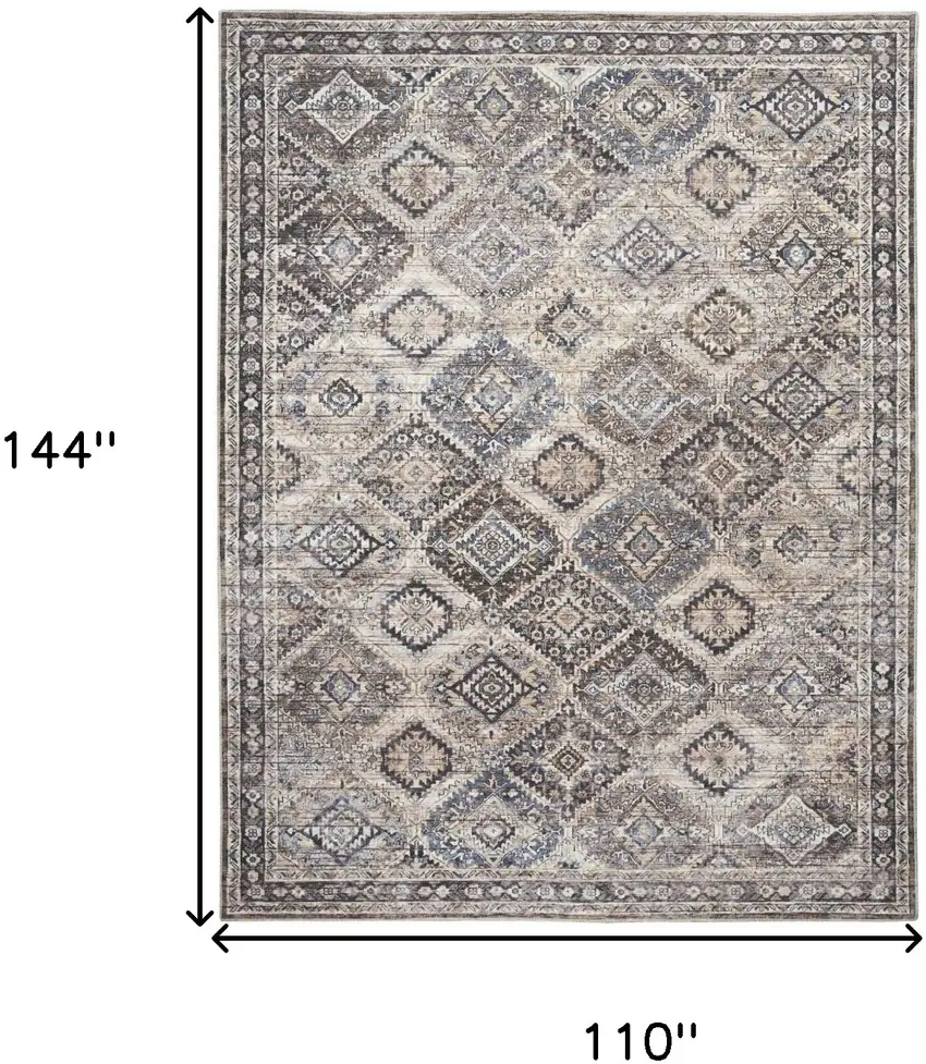 Ivory and Tan Floral Power Loom Distressed Washable Area Rug Photo 9