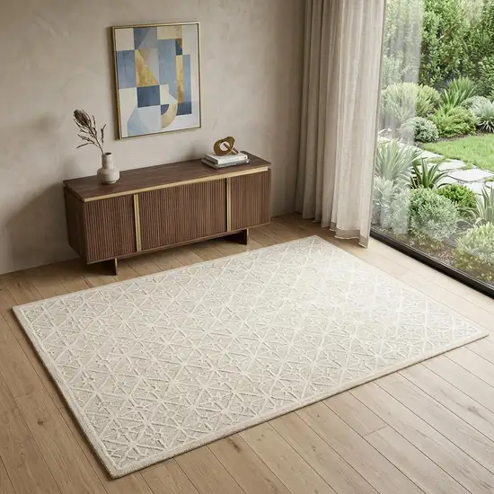 Ivory and Tan Geometric Hand Tufted Area Rug Photo 1