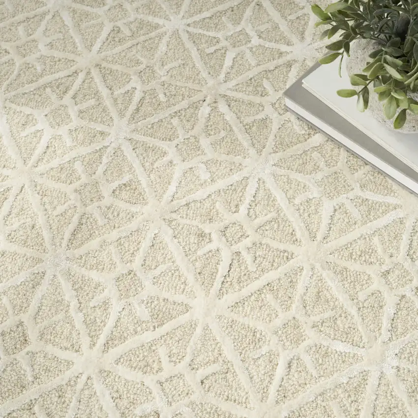 Ivory and Tan Geometric Hand Tufted Area Rug Photo 9