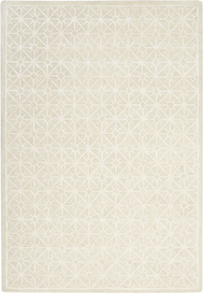 Ivory and Tan Geometric Hand Tufted Area Rug Photo 1