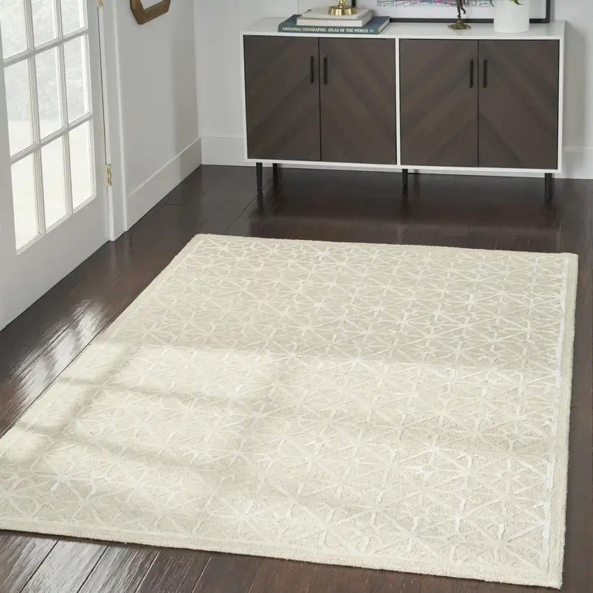 Ivory and Tan Geometric Hand Tufted Area Rug Photo 5