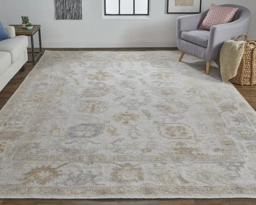 Ivory and Tan Medallion Handmade Distressed Indoor Outdoor Area Rug Photo 5