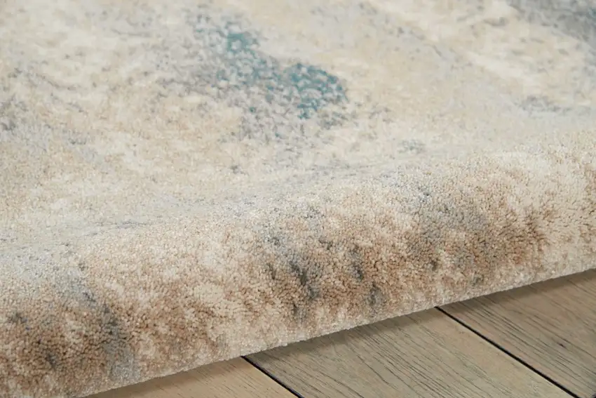 Ivory and Teal Blue Abstract Area Rug Photo 8