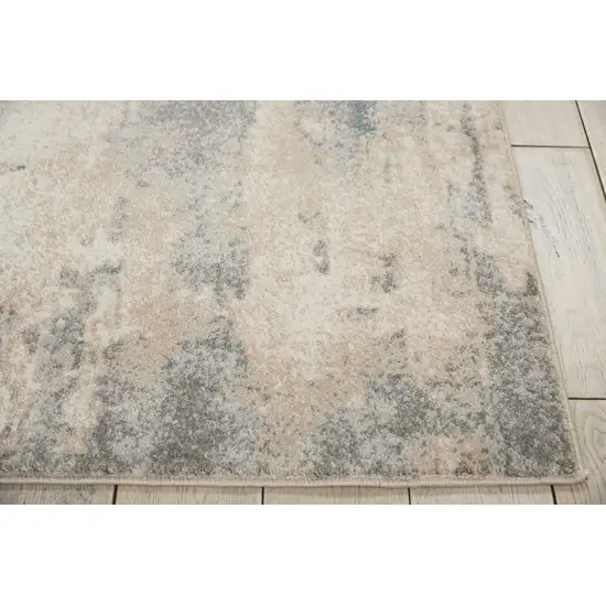Ivory and Teal Blue Abstract Area Rug Photo 9