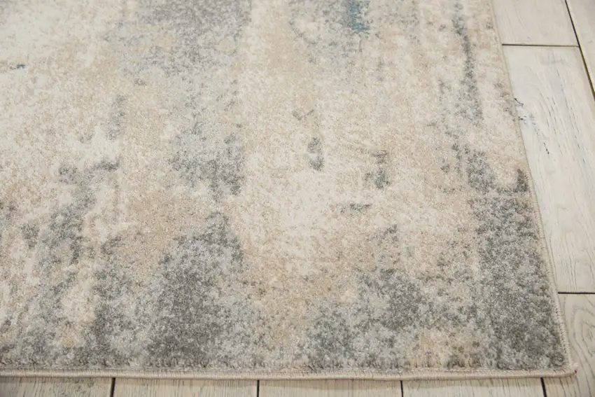 Ivory and Teal Blue Abstract Area Rug Photo 9