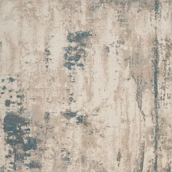 Ivory and Teal Blue Abstract Area Rug Photo 3