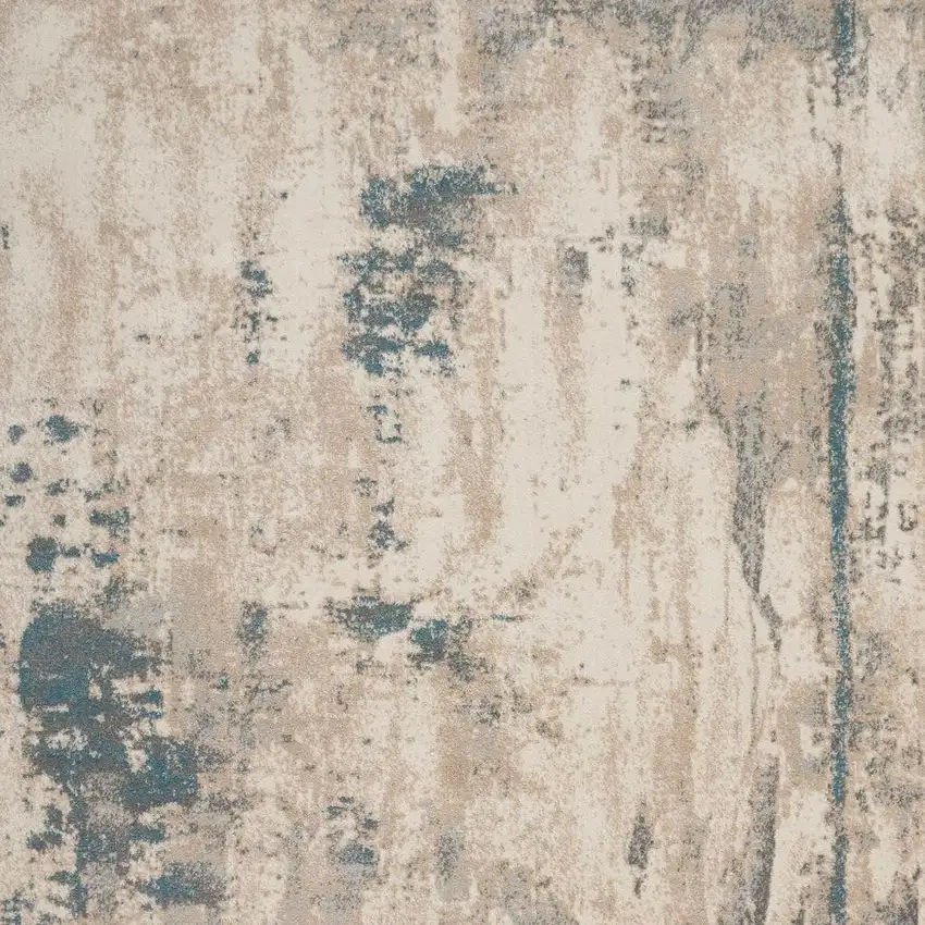 Ivory and Teal Blue Abstract Area Rug Photo 3