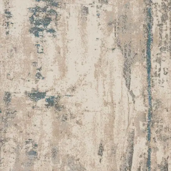 Ivory and Teal Blue Abstract Area Rug Photo 6