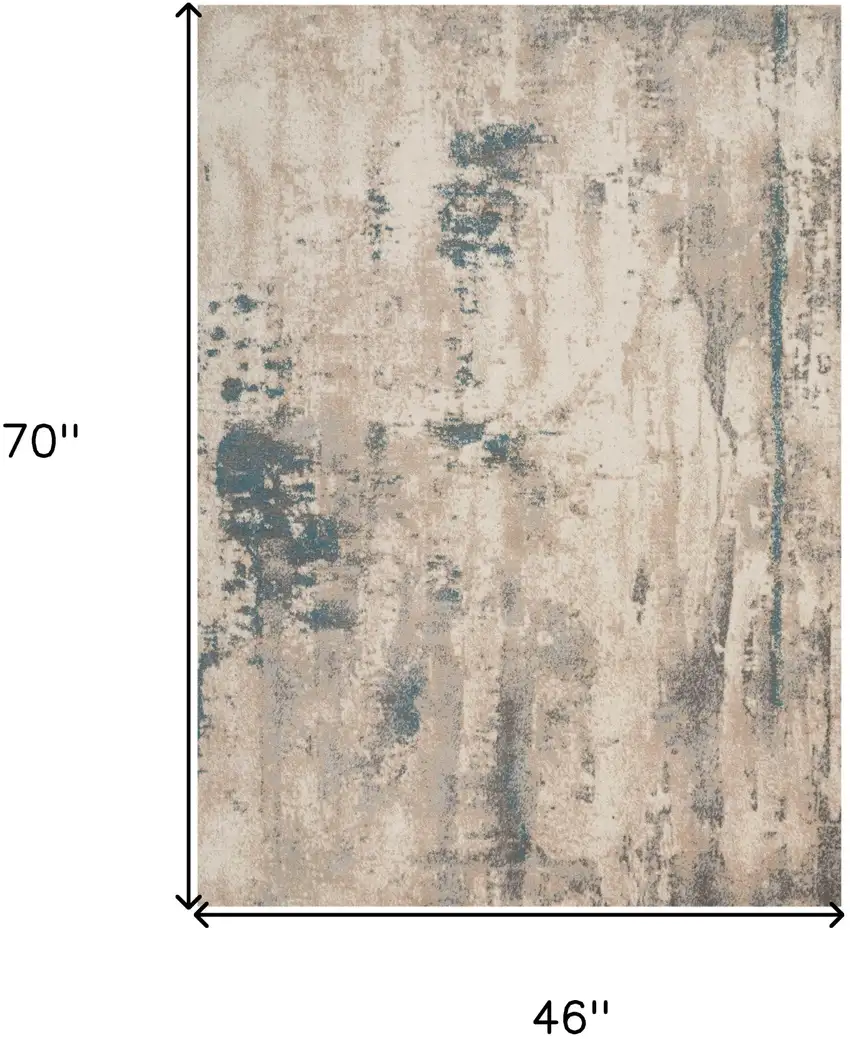 Ivory and Teal Blue Abstract Area Rug Photo 3