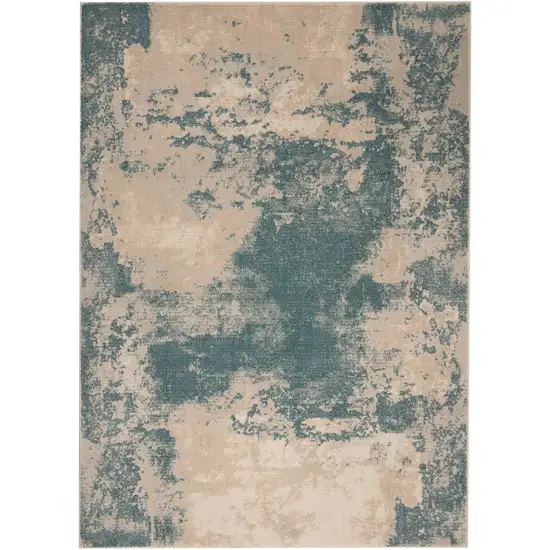 Ivory and Teal Blue Abstract Area Rug Photo 6
