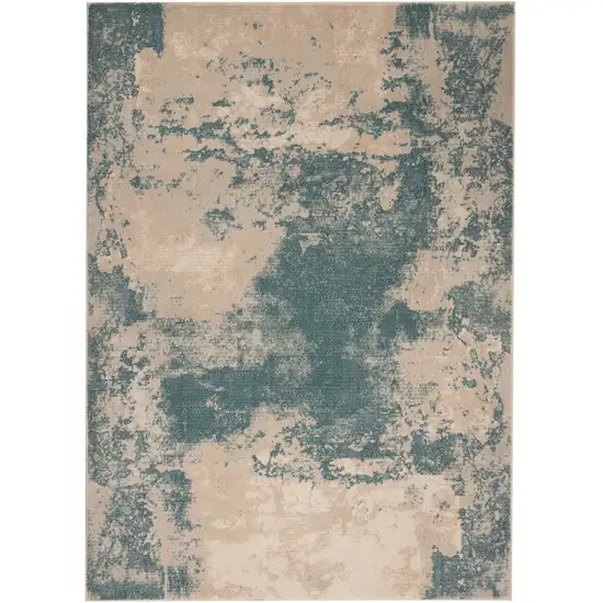 Ivory and Teal Blue Abstract Area Rug Photo 3