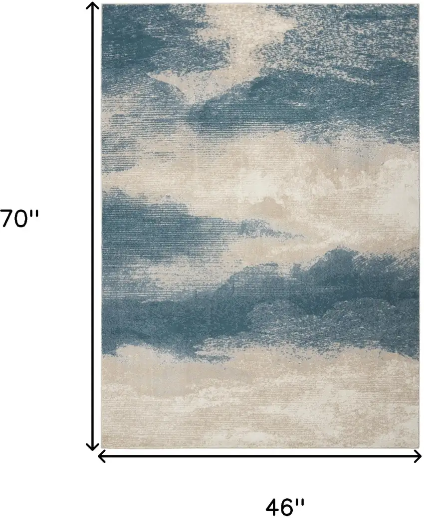 Ivory and Teal Blue Abstract Area Rug Photo 3