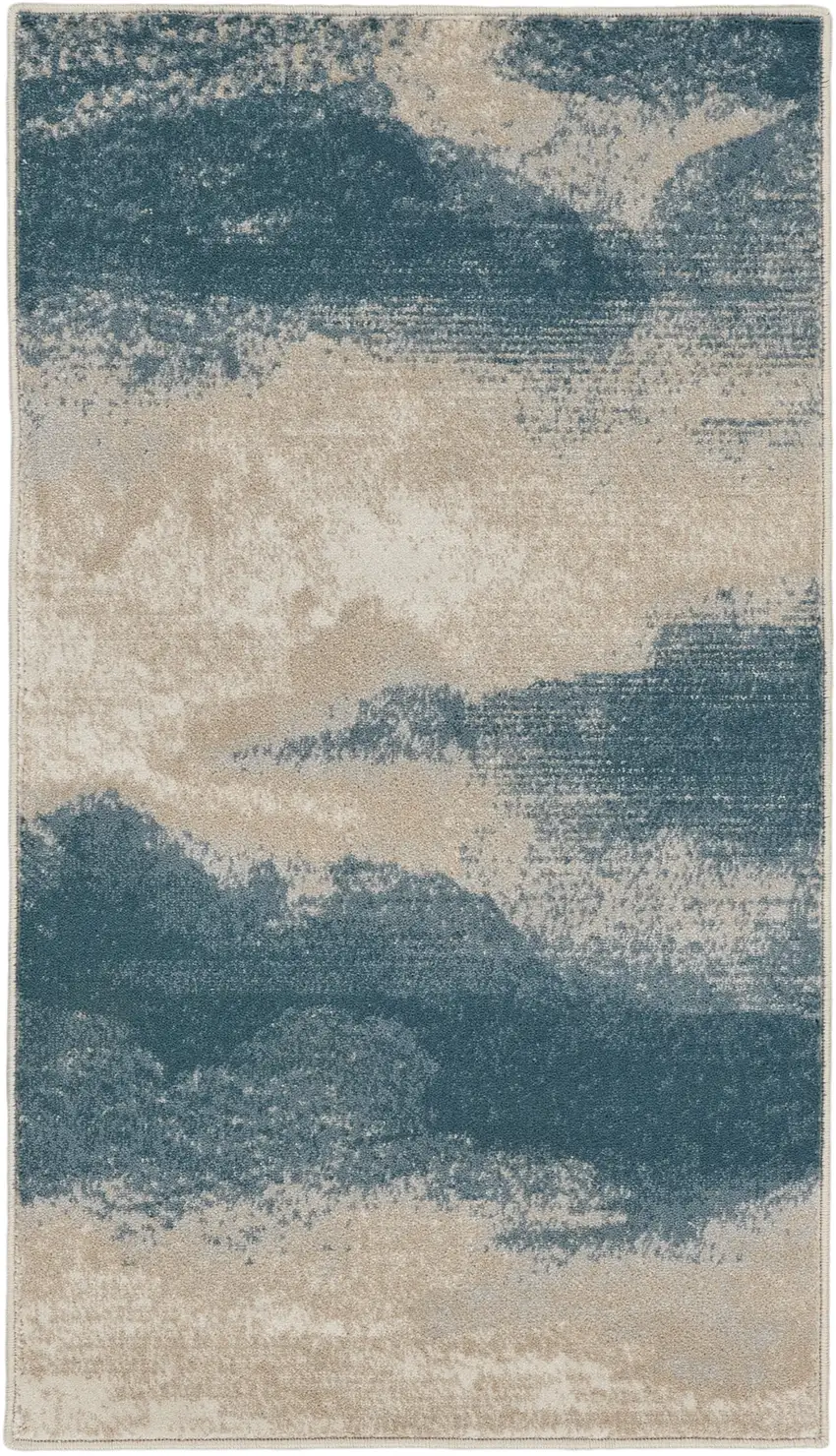 Ivory and Teal Blue Abstract Area Rug Photo 2