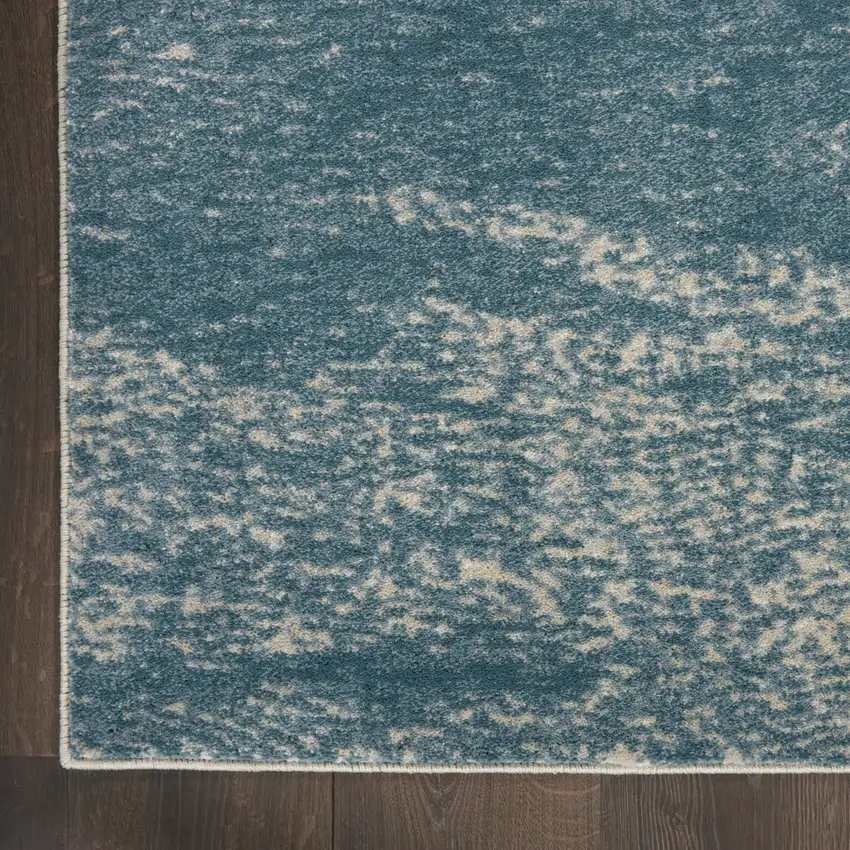 Ivory and Teal Blue Abstract Area Rug Photo 6