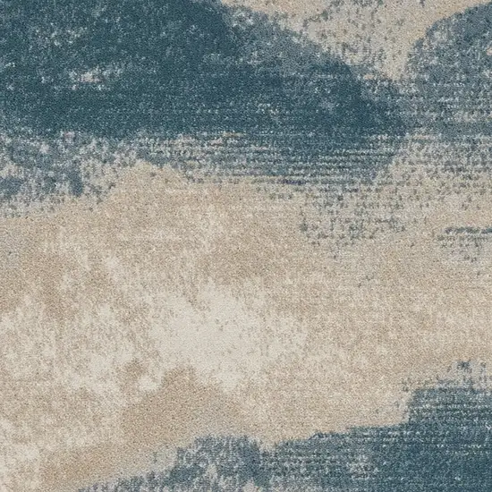 Ivory and Teal Blue Abstract Area Rug Photo 4
