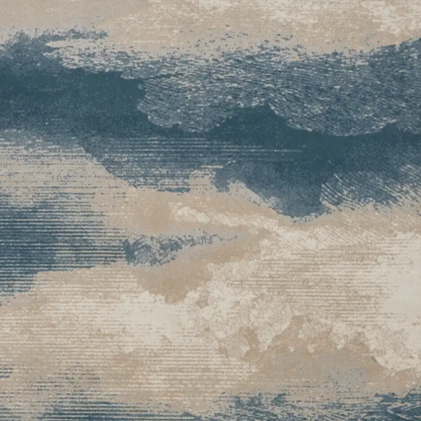 Ivory and Teal Blue Abstract Non Skid Area Rug Photo 4