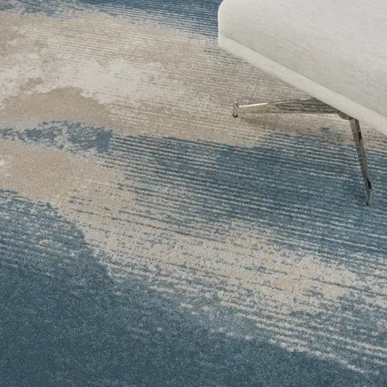 Ivory and Teal Blue Abstract Non Skid Area Rug Photo 8