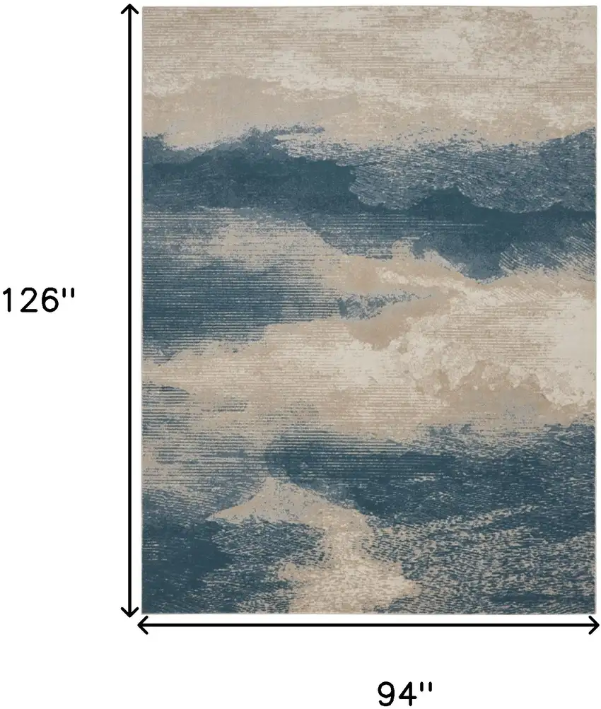 Ivory and Teal Blue Abstract Non Skid Area Rug Photo 3