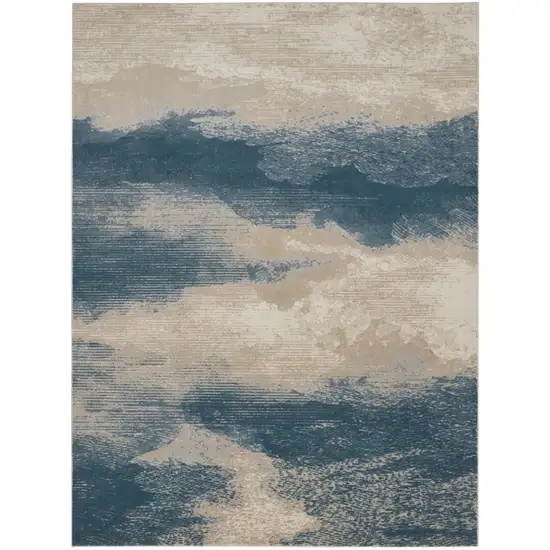 Ivory and Teal Blue Abstract Non Skid Area Rug Photo 1