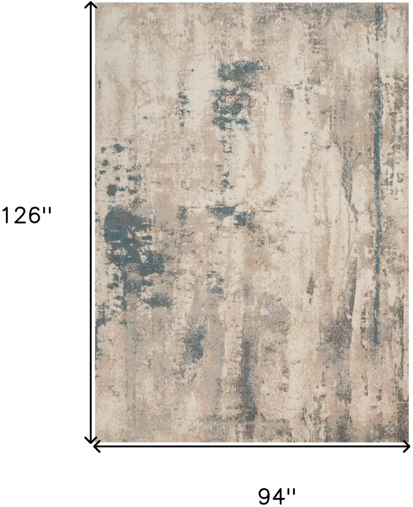 Ivory and Teal Blue Abstract Non Skid Area Rug Photo 3